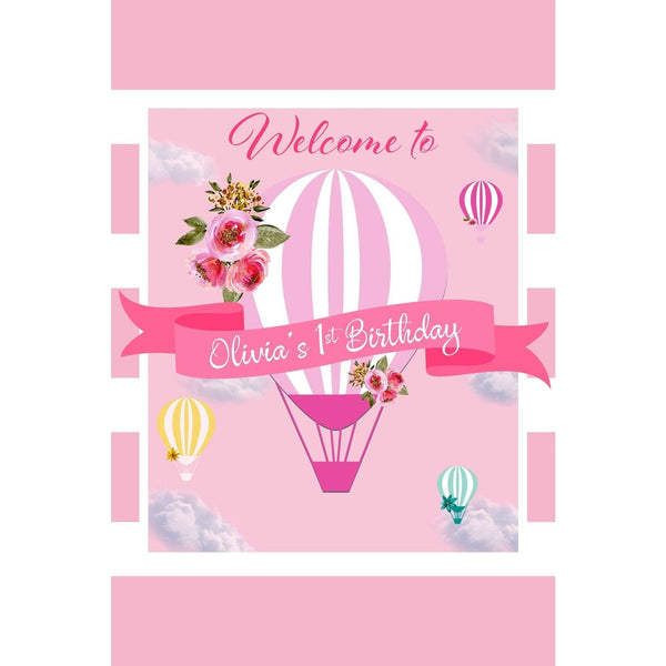 Customizable Yard Sign / Lawn Sign Welcome Birthday Hot Air Balloon Pink
