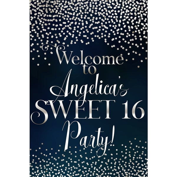 Customizable Yard Sign / Lawn Sign Welcome Birthday Sweet 16 Silver Confetti