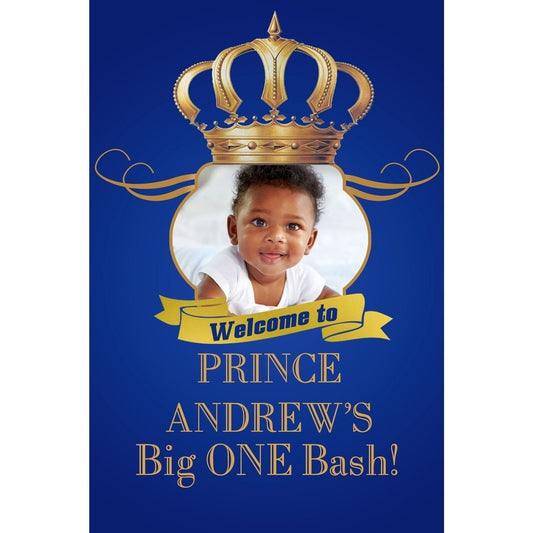 Customizable Yard Sign / Lawn Sign Welcome Birthday Big One Bash Royal Blue W/Photo