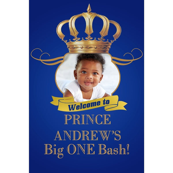 Customizable Yard Sign / Lawn Sign Welcome Birthday Big One Bash Royal Blue W/Photo