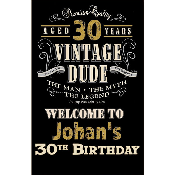 Customizable Yard Sign / Lawn Sign Welcome Birthday Vintage Dude 30