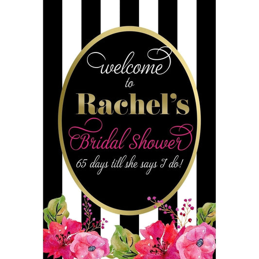 Customizable Yard Sign / Lawn Sign Welcome Bridal Shower Black/White Stripe Pink Floral