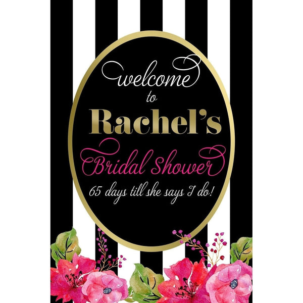Customizable Yard Sign / Lawn Sign Welcome Bridal Shower Black/White Stripe Pink Floral