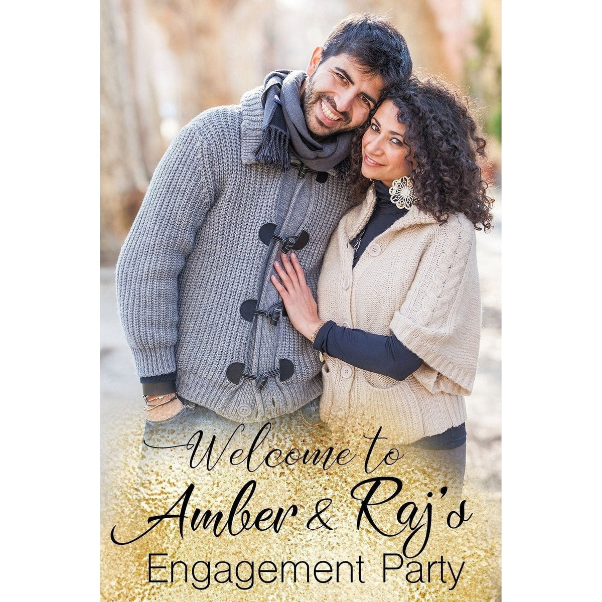 Customizable Yard Sign / Lawn Sign Welcome Engagement Party Gold Glitter W/Photo