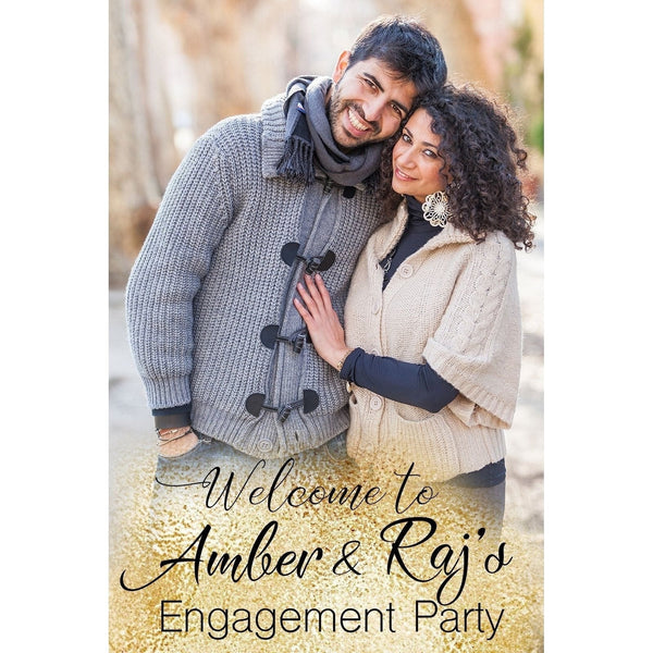 Customizable Yard Sign / Lawn Sign Welcome Engagement Party Gold Glitter W/Photo