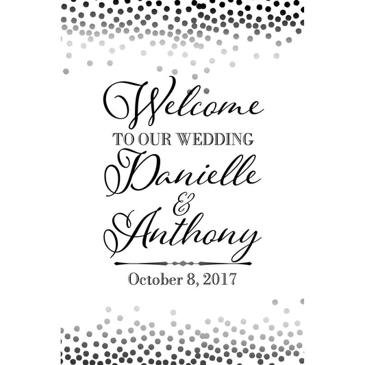 Customizable Yard Sign / Lawn Sign Welcome Wedding Black Confetti On White