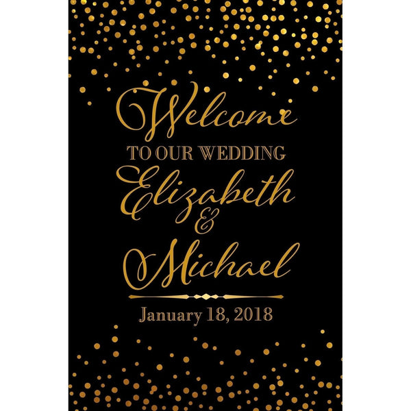 Customizable Yard Sign / Lawn Sign Welcome Wedding Gold Dots On Black