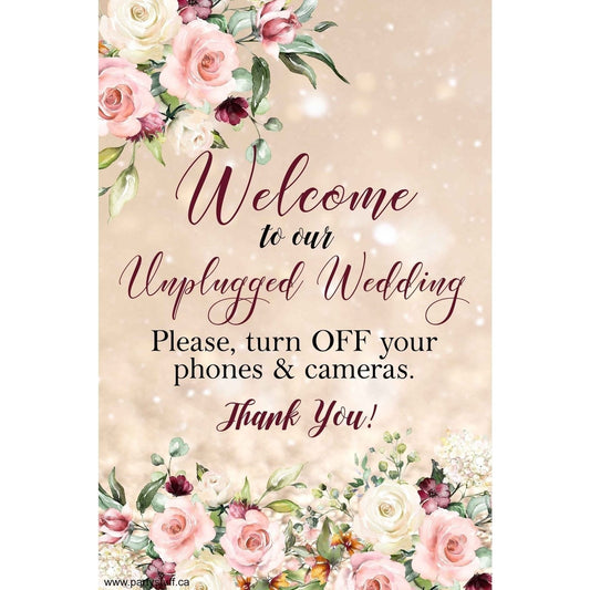Customizable Yard Sign / Lawn Sign Welcome Wedding Unplugged Floral Kraft