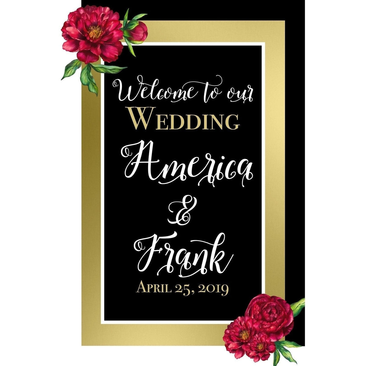 Customizable Yard Sign / Lawn Sign Welcome Wedding Gold/Black Board