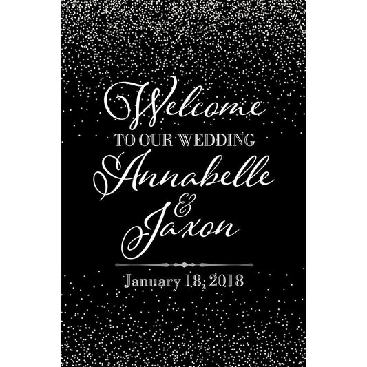 Customizable Yard Sign / Lawn Sign Welcome Wedding White Confetti On Black