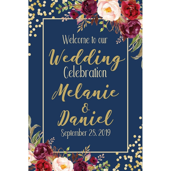 Customizable Yard Sign / Lawn Sign Welcome Wedding Navy W/Floral