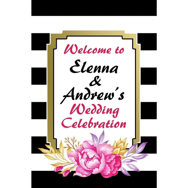 Customizable Yard Sign / Lawn Sign Welcome Wedding Black/White Stripe