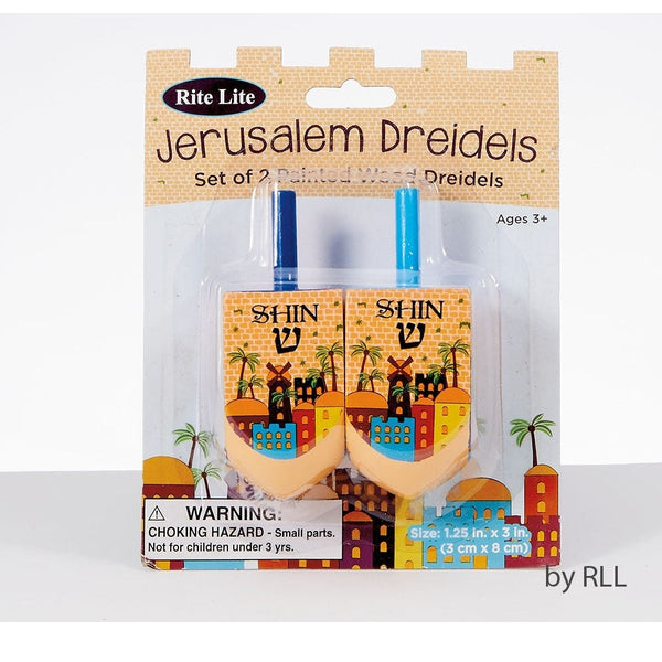 Dreidel - Wood Jerusalem 2 Count