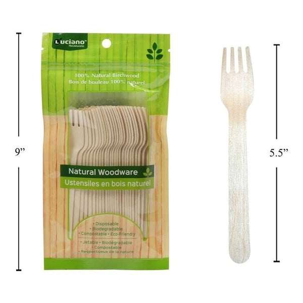 Eco Friendly Fruit Fork - Natural Wood 25 Count