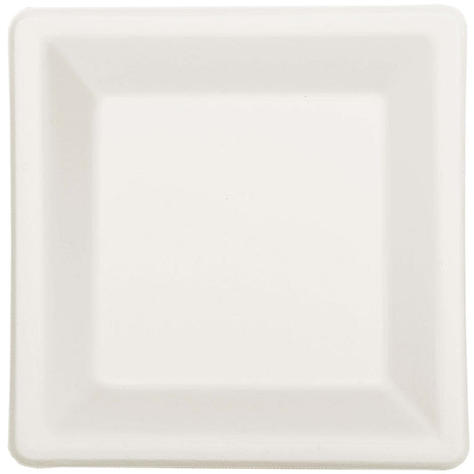 Eco Friendly Natural Sugar Cane White Square Plate, 10"