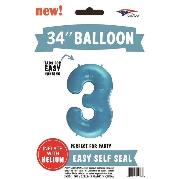 Foil Balloon - Jumbo Number Light Blue 3