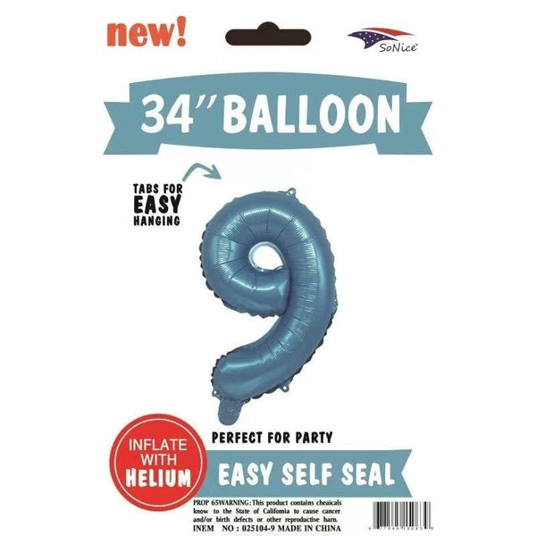 Foil Balloon - Jumbo Number Light Blue 9