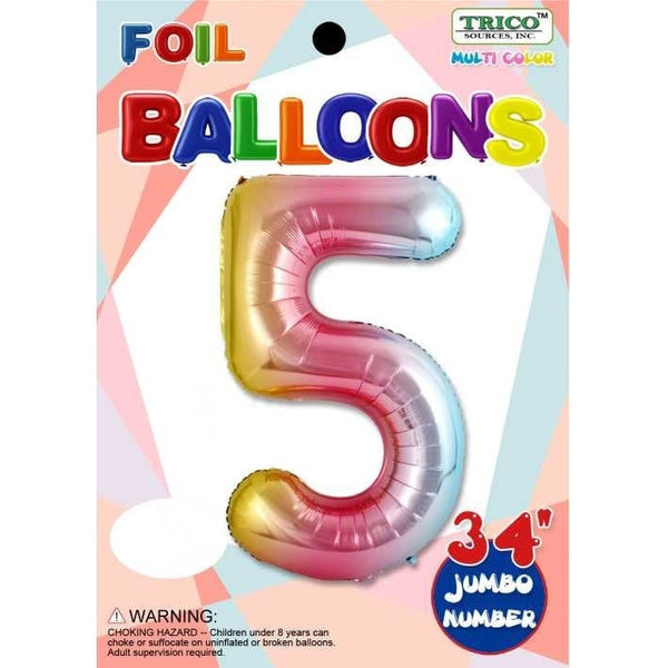 Foil Balloon - Jumbo Number 34" Pastel Rainbow 5
