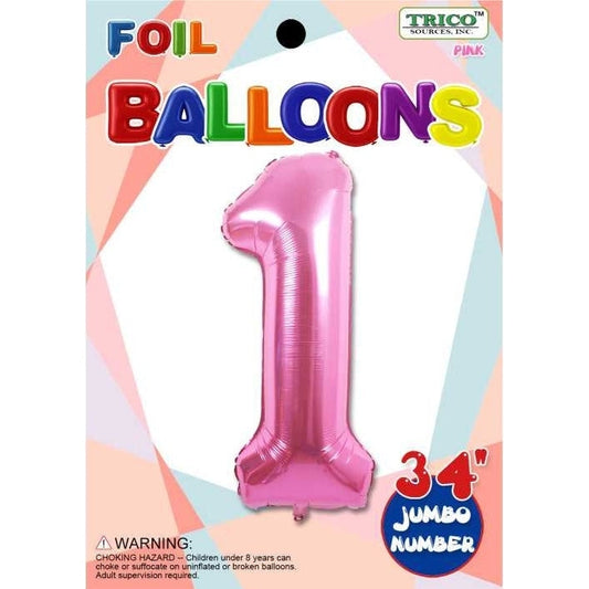 Foil Balloon - Jumbo Number 34" Pink 1