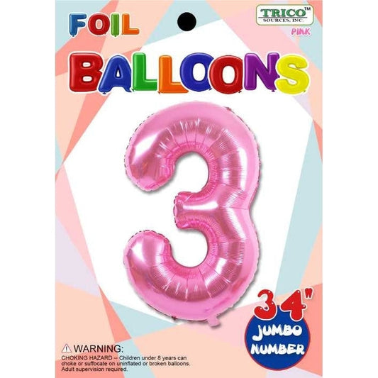 Foil Balloon - Jumbo Number 34" Pink 3