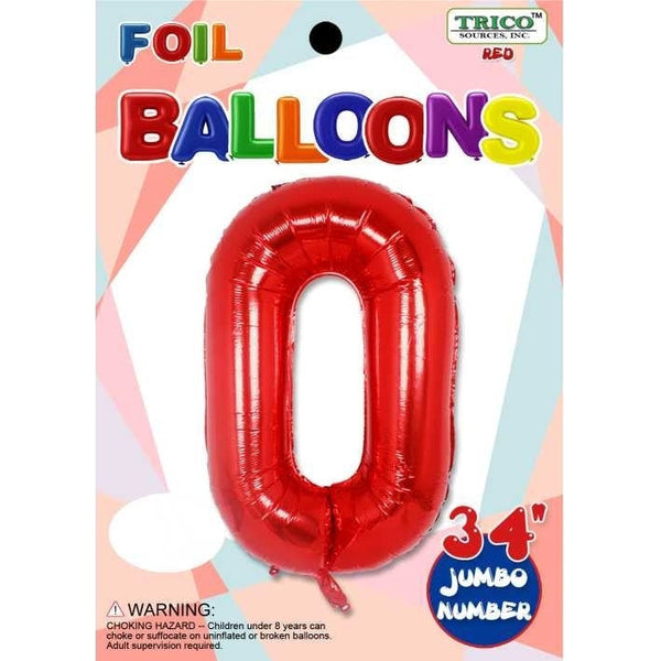 Foil Balloon - Jumbo Number 34" Red 0