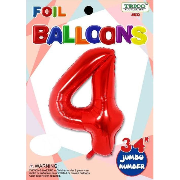 Foil Balloon - Jumbo Number 34" Red 4