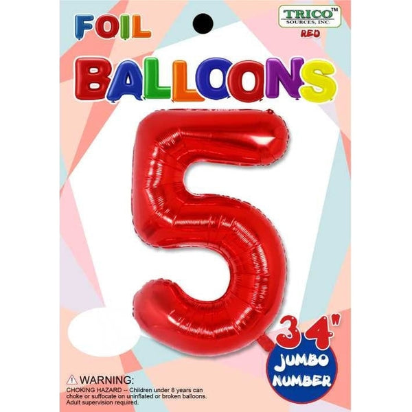 Foil Balloon - Jumbo Number 34" Red 5