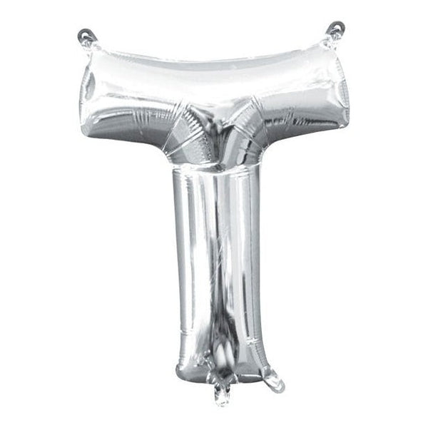 Foil Balloon - Mini Letter Silver T 16 Inch Air-Filled Only