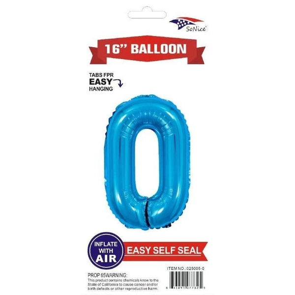 Foil Balloon - Mini Number Light Blue 0