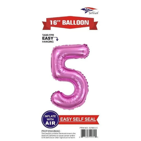 Foil Balloon - Mini Number Light Pink 5