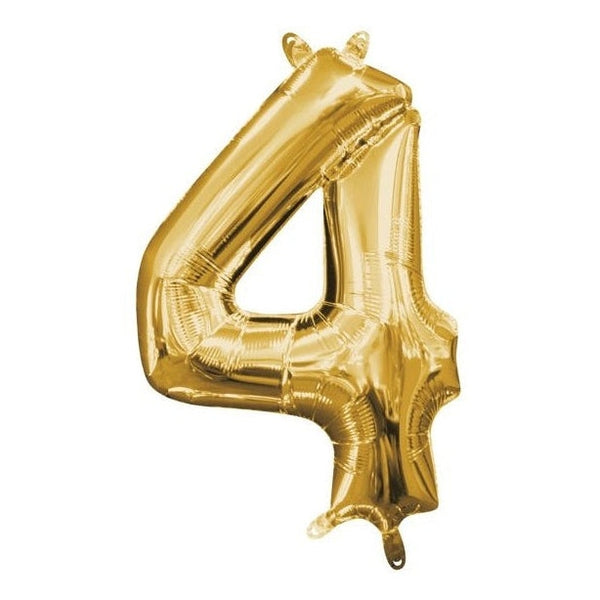 Foil Balloon - Mini Number Gold 4 16 Inch Air-Filled Only