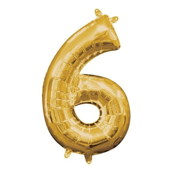 Foil Balloon - Mini Number Gold 6 16 Inch Air-Filled Only