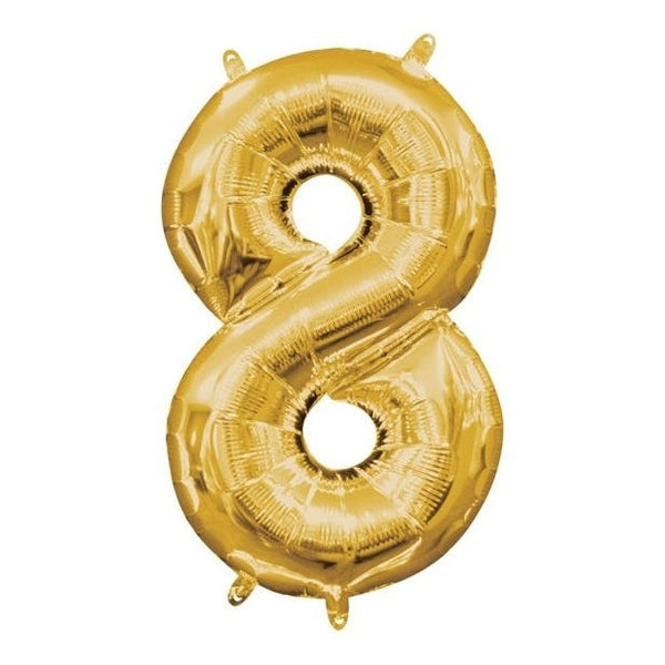 Foil Balloon - Mini Number Gold 8 16 Inch Air-Filled Only