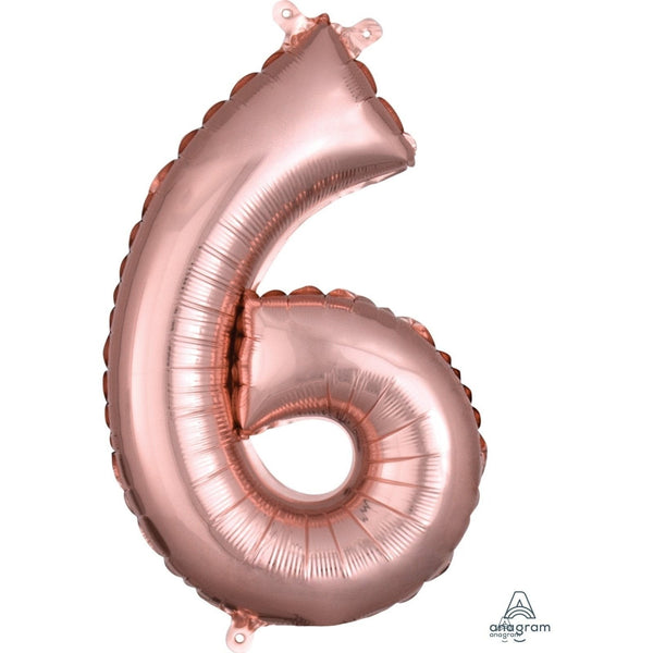 Foil Balloon - Mini Number Rose Gold 6 16 Inch Air-Filled Only