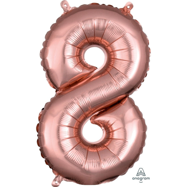 Foil Balloon - Mini Number Rose Gold 8 16 Inch Air-Filled Only