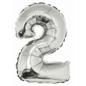 Foil Balloon - Mini Number Silver 2 16 Inch Air-Filled Only, Not Packaged