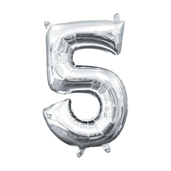 Foil Balloon - Mini Number Silver 5 16 Inch Air-Filled Only