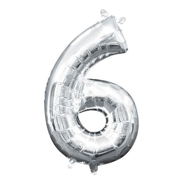Foil Balloon - Mini Number Silver 6 16 Inch Air-Filled Only