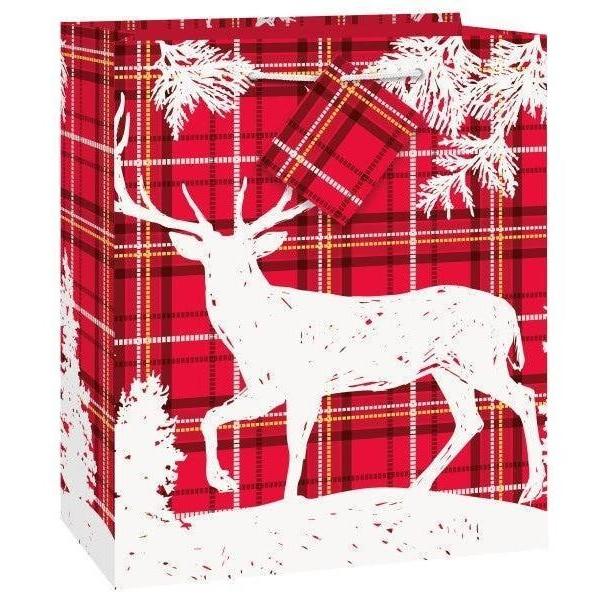 Gift Bag - Medium Xmas Plaid Deer