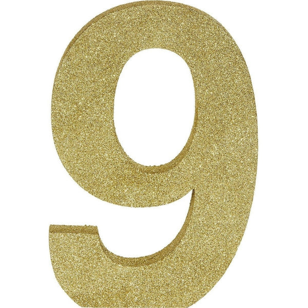 Glitter Gold Number 9 Sign