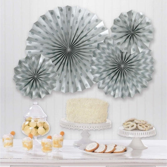 Glitter Paper Fans Silver
