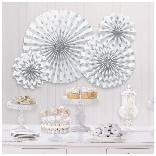 Glitter Paper Fans White