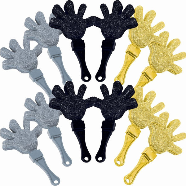 Glitter Plastic Hand Clapper Value Pack - Black, Silver & Gold