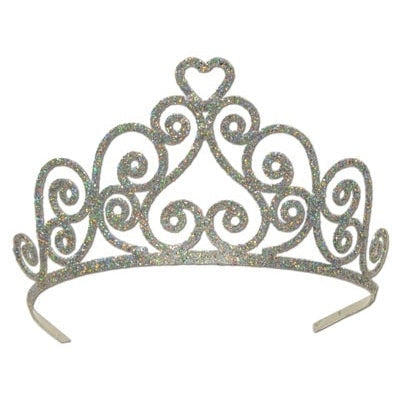 Glittered Metal Tiara Silver; 2 Attachable Combs Included
