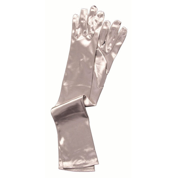 Gloves - Long Satin Silver