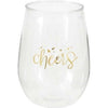 Gold Cheers 15Oz Plastic Stemless Wine Glass