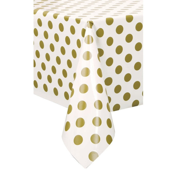 Gold Dots ReCountangular Plastic Table Cover, 54" X 108"
