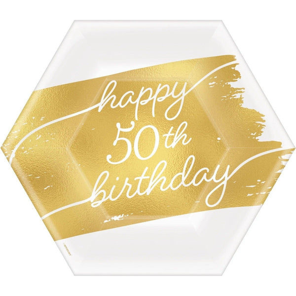 Golden Age Birthday 50Th 7" Hexagon Metallic Plates