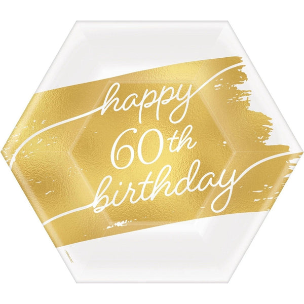 Golden Age Birthday 60Th 7" Hexagon Metallic Plates
