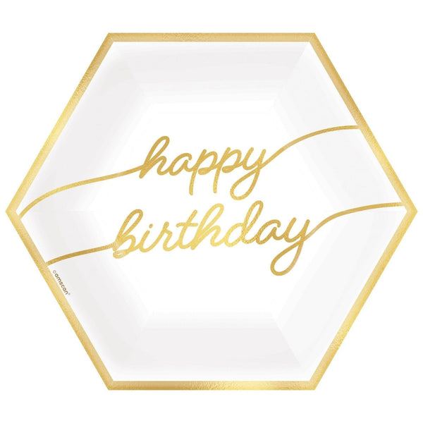 Golden Age Birthday Happy Birthday 9" Hexagon Metallic Plates
